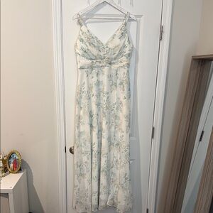 Floral White and Green Maxi Dress